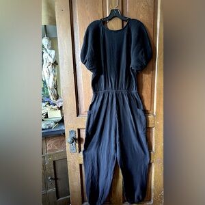 L Space all cotton black jumpsuit deep front wrap pockets harem ankles sz XL
